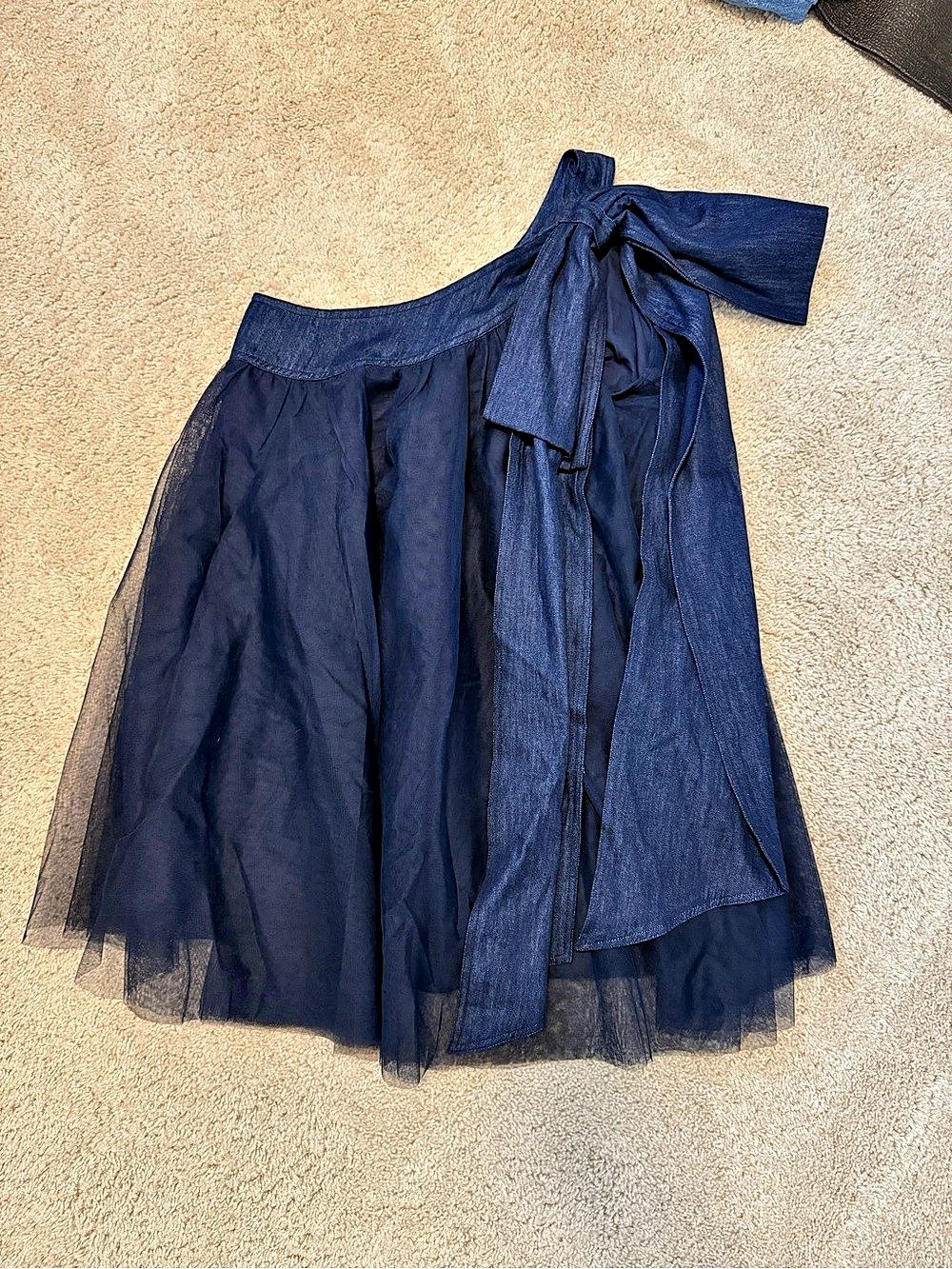 Anthropologie Pilcro One Shoulder Bow Tulle Denim Mini Dress M
